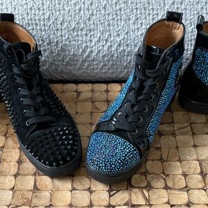 Christian Louboutin Black and Blue Spiked Sneakers